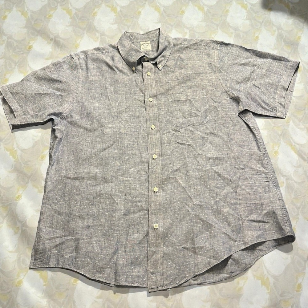 Brooks Brothers Mens Regent XL Irish Linen Shirt Baird McNutt Short Sleeve Blue - Picture 2 of 8
